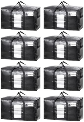 TAILI Sacos de mudança extra grandes, 4 pacotes de sacos pesados para armazenamento com janela visível, alças envoltas, saco de armazenamento