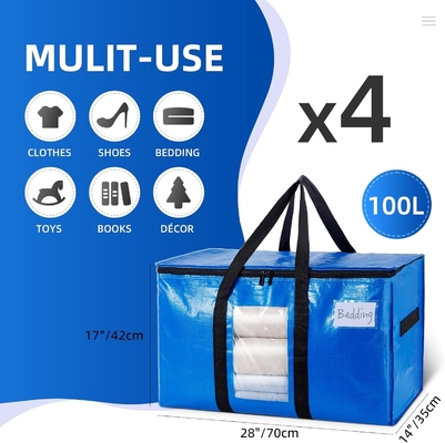 TAILI Sacos de mudança extra grandes, 4 pacotes de sacos pesados para armazenamento com janela visível, alças envoltas, saco de armazenamento
