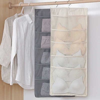 Sustento e roupa interior organizador de armazenamento de rede bolsos de parede de dois lados prateleiras poupador de espaço saco meias roupa interior gaveta