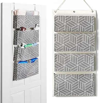 2pcs grande saco de armazenamento pendurado na parede, porta armário linho tecido bolsos organizador, à prova d'água para sala de estar quarto