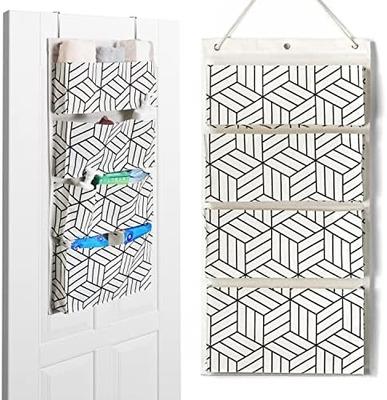 2pcs grande saco de armazenamento pendurado na parede, porta armário linho tecido bolsos organizador, à prova d'água para sala de estar quarto