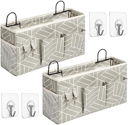 2pcs grande saco de armazenamento pendurado na parede, porta armário linho tecido bolsos organizador, à prova d'água para sala de estar quarto