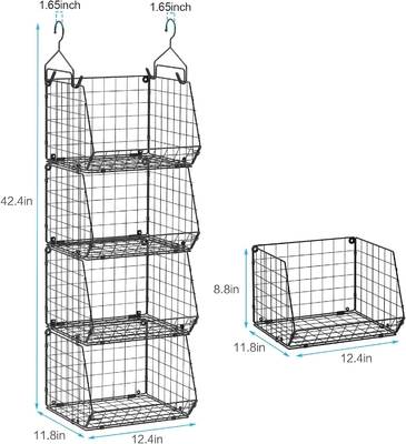 X-COSRACK 4 TIER organizador de armário dobrável, prateleiras de roupas com ganchos de 5 S, montagem na parede e armário de armazenamento de fio cestos de cestas,