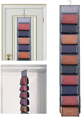 Organizador de armazenamento de pernas para armário, sistema de organizador de armário pendurado, porta de armários de roupas cinzentas com 20 rolos