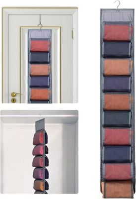 Organizador de armazenamento de pernas para armário, sistema de organizador de armário pendurado, porta de armários de roupas cinzentas com 20 rolos