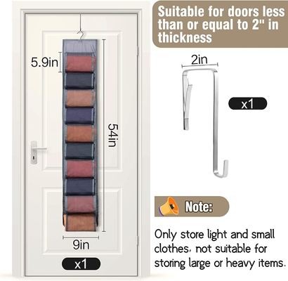 Organizador de armazenamento de pernas para armário, sistema de organizador de armário pendurado, porta de armários de roupas cinzentas com 20 rolos