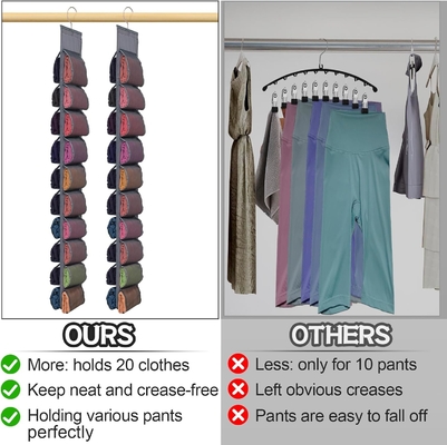 Organizador de armazenamento de pernas para armário, sistema de organizador de armário pendurado, porta de armários de roupas cinzentas com 20 rolos