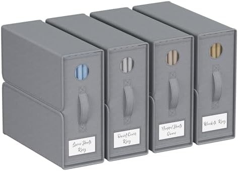 Organizadores e armazenamento de lençóis, 4-Pack, Queen/King Size (Grey), Organizador de lençóis de cama, contentores de armazenamento de tecido para lençóis de cama,