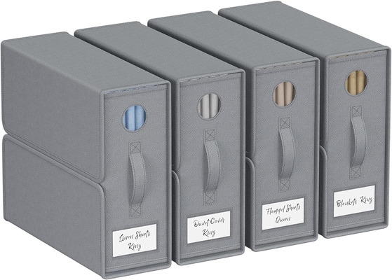 Organizadores e armazenamento de lençóis, 4-Pack, Queen/King Size (Grey), Organizador de lençóis de cama, contentores de armazenamento de tecido para lençóis de cama,