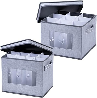 VENO 2 Pacotes Caixa de armazenamento de vidro de vinho com tampa e alças, produtos de vidro, China Organizer, ótimo para mudança, transporte.