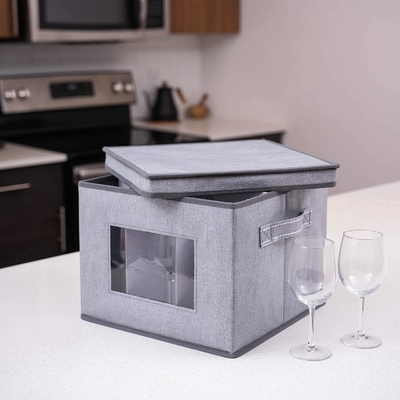 VENO 2 Pacotes Caixa de armazenamento de vidro de vinho com tampa e alças, produtos de vidro, China Organizer, ótimo para mudança, transporte.