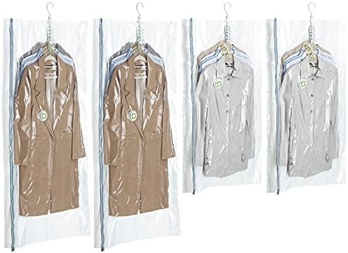 TAILI Sacos de armazenamento de vácuo pendurados Sacos de poupança de espaço, conjunto de 4 (2 longos, 2 curtos), sacos de vedação de vácuo transparente para roupas