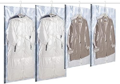 TAILI Sacos de armazenamento de vácuo pendurados Sacos de poupança de espaço, conjunto de 4 (2 longos, 2 curtos), sacos de vedação de vácuo transparente para roupas
