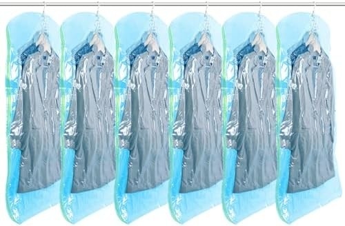 TAILI Sacos de armazenamento de vácuo pendurados Sacos de poupança de espaço, conjunto de 4 (2 longos, 2 curtos), sacos de vedação de vácuo transparente para roupas