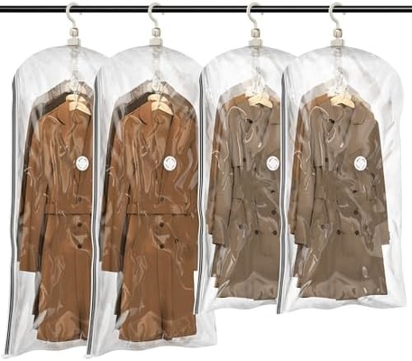 TAILI Sacos de armazenamento de vácuo pendurados Sacos de poupança de espaço, conjunto de 4 (2 longos, 2 curtos), sacos de vedação de vácuo transparente para roupas