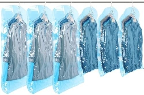 TAILI Sacos de armazenamento de vácuo pendurados Sacos de poupança de espaço, conjunto de 4 (2 longos, 2 curtos), sacos de vedação de vácuo transparente para roupas