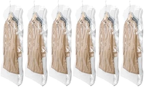 TAILI Sacos de armazenamento de vácuo pendurados Sacos de poupança de espaço, conjunto de 4 (2 longos, 2 curtos), sacos de vedação de vácuo transparente para roupas