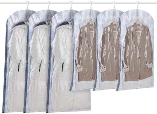 TAILI Sacos de armazenamento de vácuo pendurados Sacos de poupança de espaço, conjunto de 4 (2 longos, 2 curtos), sacos de vedação de vácuo transparente para roupas