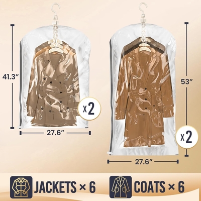 TAILI Sacos de armazenamento de vácuo pendurados Sacos de poupança de espaço, conjunto de 4 (2 longos, 2 curtos), sacos de vedação de vácuo transparente para roupas