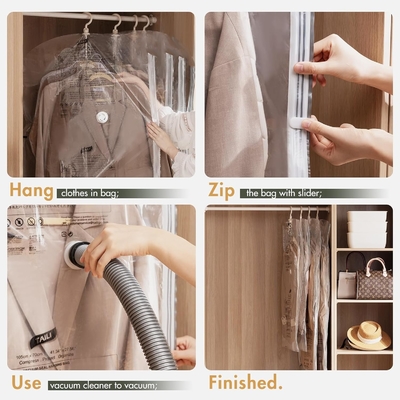 TAILI Sacos de armazenamento de vácuo pendurados Sacos de poupança de espaço, conjunto de 4 (2 longos, 2 curtos), sacos de vedação de vácuo transparente para roupas