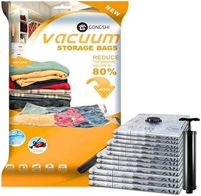 12 sacos de armazenamento a vácuo (3 X JUMBO, 3 X GRANDE, 3 X MEDIO, 3 X PEQUENO), sacos de compressão SEALER com poupança de espaço