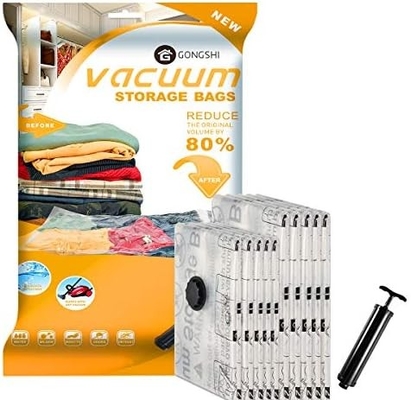 12 sacos de armazenamento a vácuo (3 X JUMBO, 3 X GRANDE, 3 X MEDIO, 3 X PEQUENO), sacos de compressão SEALER com poupança de espaço