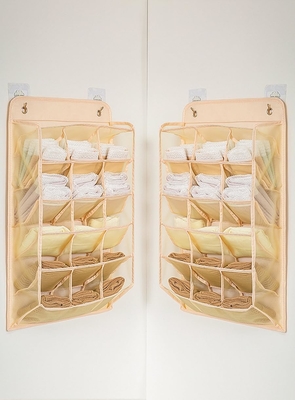 3D NUEVO ORGANIZADOR DE ARMÁRIO DURÁVEL COMPLETO DE POCAS DE MELHAS 3D, Prateleira de parede, guarda-roupa, saco de armazenamento pendurado (BEIGE-2PACK)