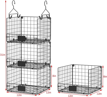 Sonyabecca 3-Tier Organizador de armário pendurado com placa de identificação, prendas penduradas Prateleiras 5 S Ganchos, montagem de parede e armário