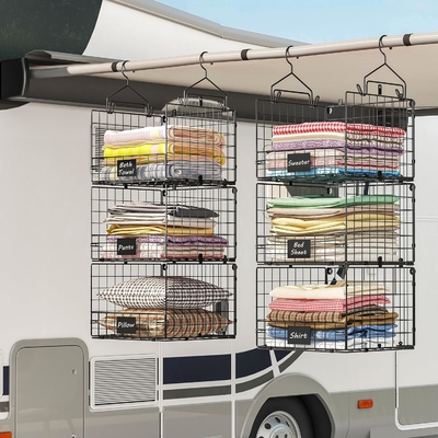 Sonyabecca 3-Tier Organizador de armário pendurado com placa de identificação, prendas penduradas Prateleiras 5 S Ganchos, montagem de parede e armário