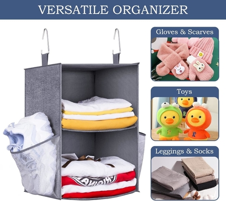 KEETDY 2 prateleiras organizadores de armários pequenos e armazenamento com 2 grandes bolsos de sapatos organizador de prateleiras para