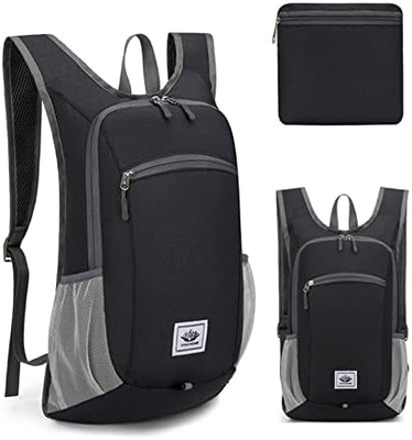 Mochila de caminhada de 15L Ultraleves Mochilas de caminhada de caminhada compactáveis resistentes à água Mochila de dia dobrável para viagens (cinza)