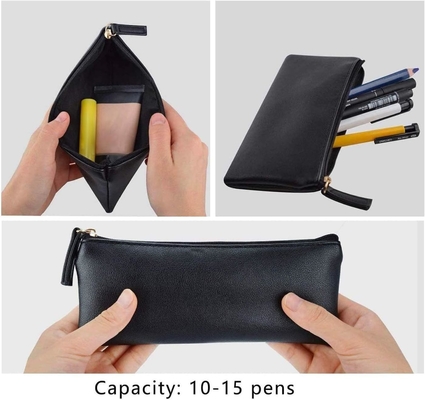 MROCO Caixa de lápis Caixa de lápis preto Caixa de lápis PU Caixa de lápis de couro Caixa de fechadura pequena Caixa para lápis, canetas, marcadores, Makeu