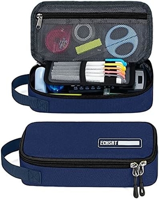 ECHSRT Caixa de lápis grande, bolso de caneta estética com grande capacidade, saco de papelada portátil minimalista com alça para