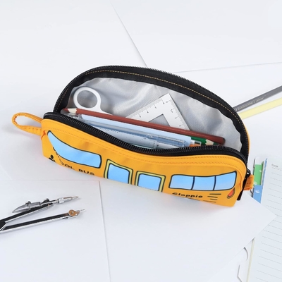 Gloppie Cute Casca de lápis Kawaii Bolsa de lápis Casca de lápis pequeno Sacos de lápis simples com Caixa de lápis Zipper Casca de lápis de ônibus