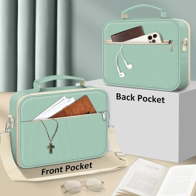 FINPAC Large Bible Cover w/Shoulder Strap, Carrying Book Case Church Bag Bible Protective w/Pen Slots and Zippered (Capa da Bíblia grande com cinto de ombro, caixa de carregamento de livros, saco de igreja)