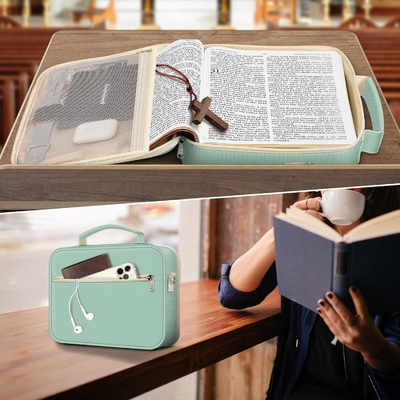 FINPAC Large Bible Cover w/Shoulder Strap, Carrying Book Case Church Bag Bible Protective w/Pen Slots and Zippered (Capa da Bíblia grande com cinto de ombro, caixa de carregamento de livros, saco de igreja)