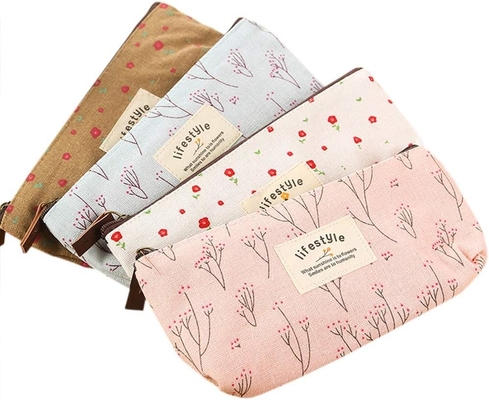 Caixa de lápis, linda flor floral tela fechadura Caixa de lápis Fabric adorável flor árvore bolsas de caneta suprimentos 4 Pcs