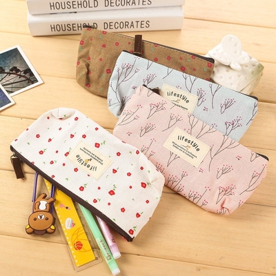 Caixa de lápis, linda flor floral tela fechadura Caixa de lápis Fabric adorável flor árvore bolsas de caneta suprimentos 4 Pcs