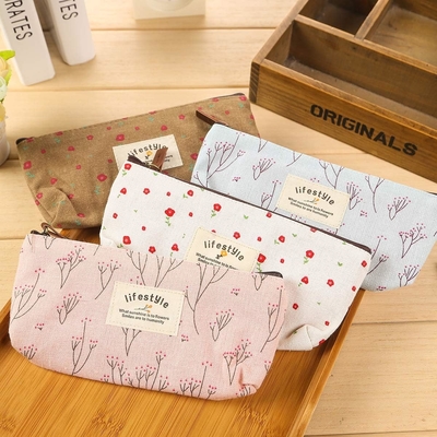 Caixa de lápis, linda flor floral tela fechadura Caixa de lápis Fabric adorável flor árvore bolsas de caneta suprimentos 4 Pcs