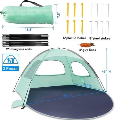 Tenda de praia WhiteFang Anti-UV Shelter de sombra solar portátil para 3/4/6 pessoas, piso extensivel com 3 malhas de ventilação