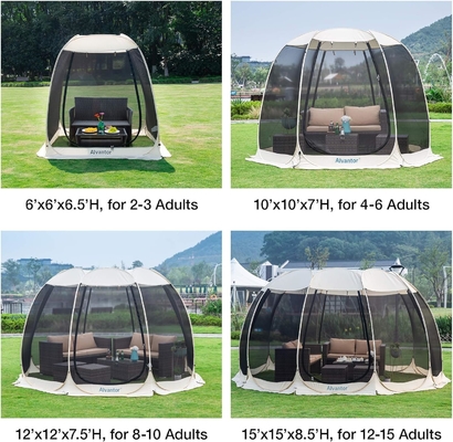 Alvantor Screen House Quarto de Camping Tenda ao ar livre Canopy Pop Up Shade Hexagon Shelter Mesh Paredes Não Impermeável 6'x6'