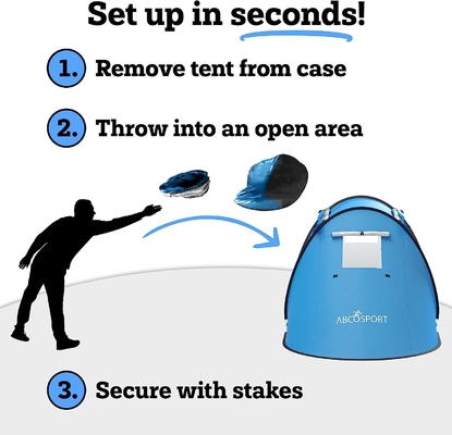 Abco Pop Up Tent para 2 pessoas - Cabana portátil com 2 portas, resistente à água e proteção UV, saco de transporte - Sky Blue