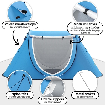 Abco Pop Up Tent para 2 pessoas - Cabana portátil com 2 portas, resistente à água e proteção UV, saco de transporte - Sky Blue