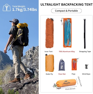 Naturehike Cloud-Up 1 Person Tent Lightweight Backpacking Tent para um homem, impermeável Ultralight Single Person Tent, Do
