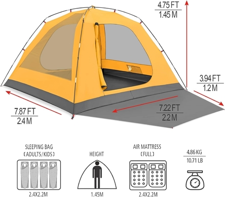 KAZOO 2/4 pessoas Tenda de acampamento ao ar livre Impermeável Família grandes tendas 2/4 pessoas fácil de instalar Tenda com varanda camada dupla