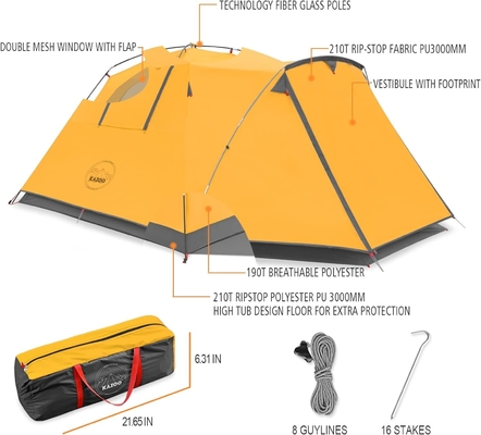 KAZOO 2/4 pessoas Tenda de acampamento ao ar livre Impermeável Família grandes tendas 2/4 pessoas fácil de instalar Tenda com varanda camada dupla