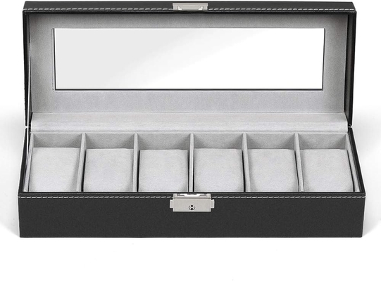 NEX 6 Slots Organizador de caixa de relógio para homens, porta relógio preto