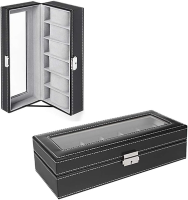 NEX 6 Slots Organizador de caixa de relógio para homens, porta relógio preto