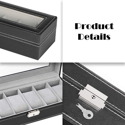 NEX 6 Slots Organizador de caixa de relógio para homens, porta relógio preto