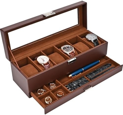 ProCase Organizador de caixa de relógio para homens, caixa de visualização de relógio de 6 ranhuras com gaveta, presente do dia do pai